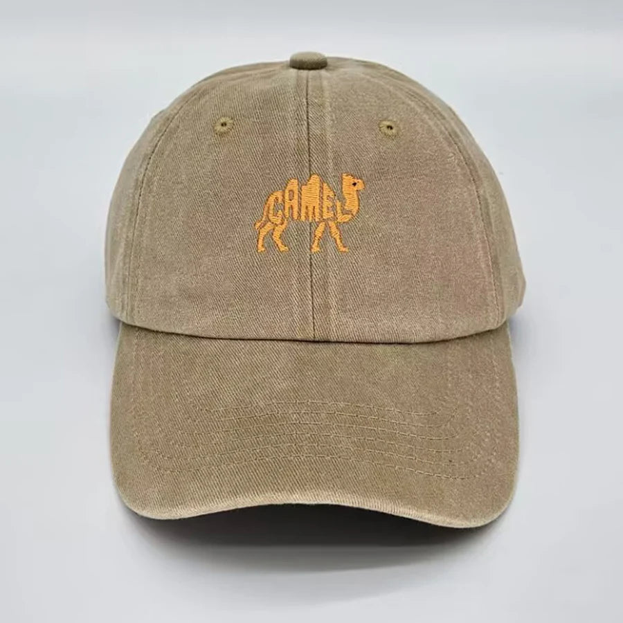 Casquette baseball brodée motif chameau en coton vintage
