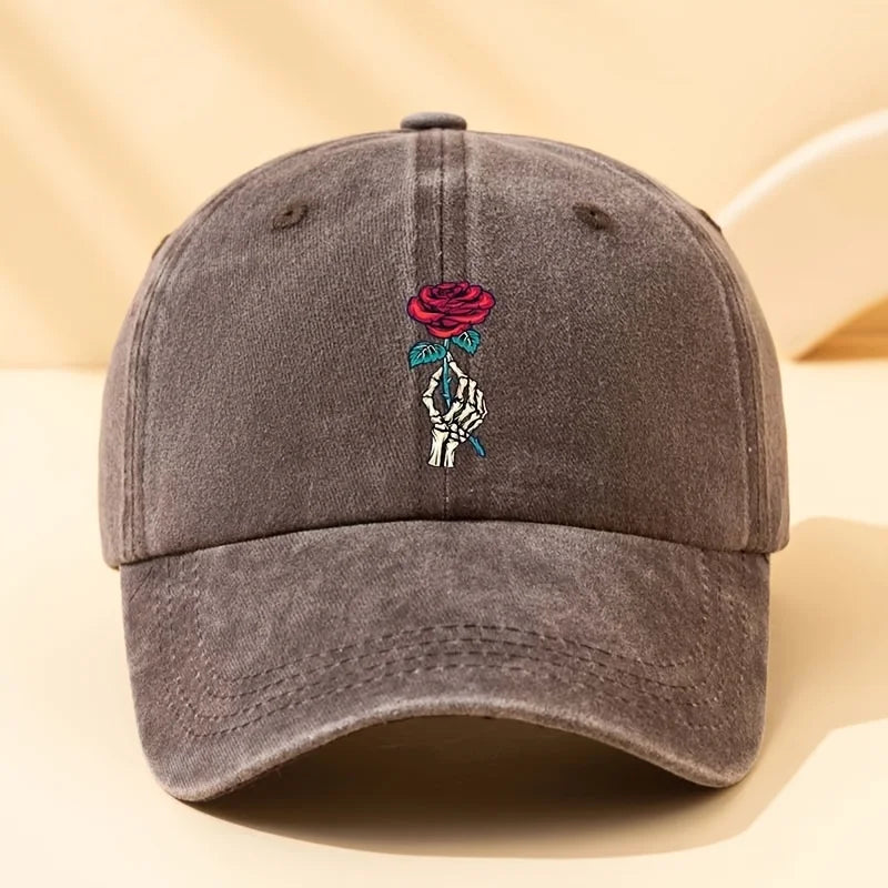 casquette décontractée brodée motif floral rose Image