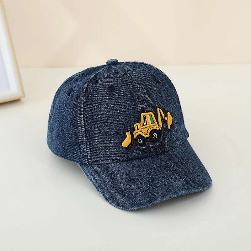 casquette enfant à motifs bulldozer en denim