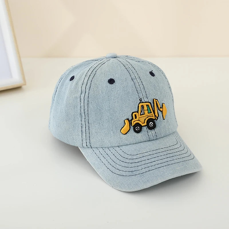 Casquette enfant en denim brodée motif bulldozer