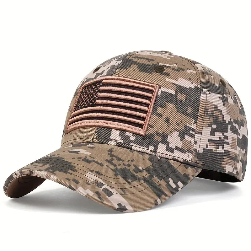 Casquette militaire camouflage brodée drapeau américain