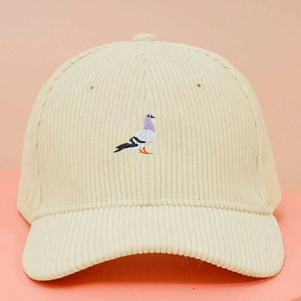 casquette originale en velours côtelé illustration d'oiseau