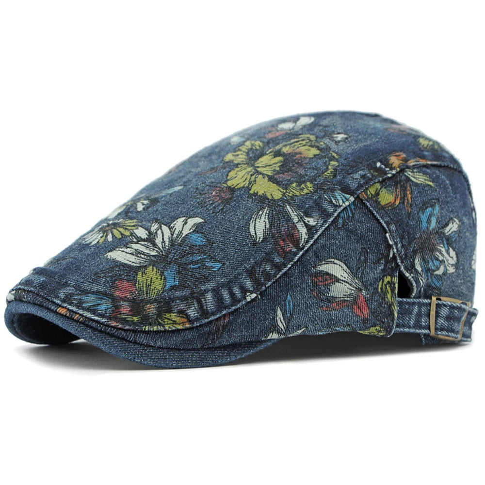 casquette plate à fleurs multicolores