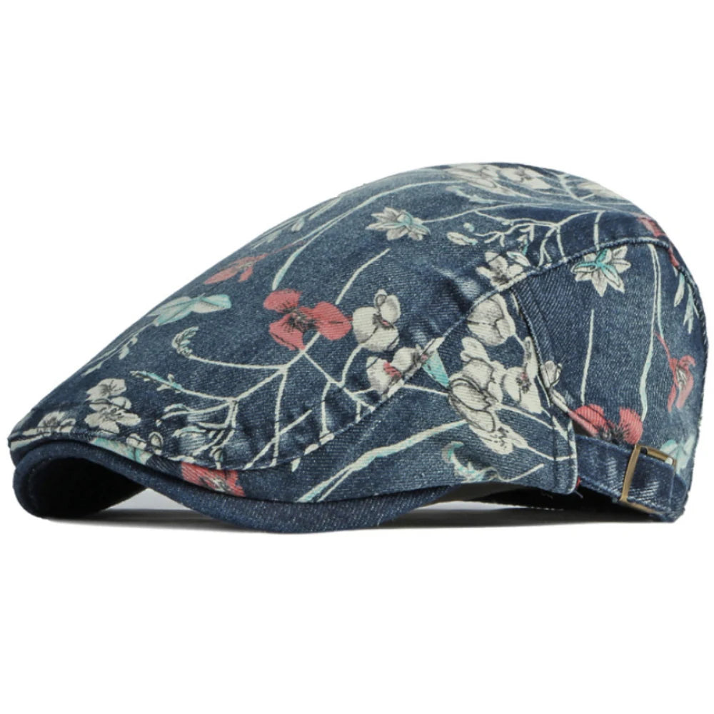 Casquette plate motif floral