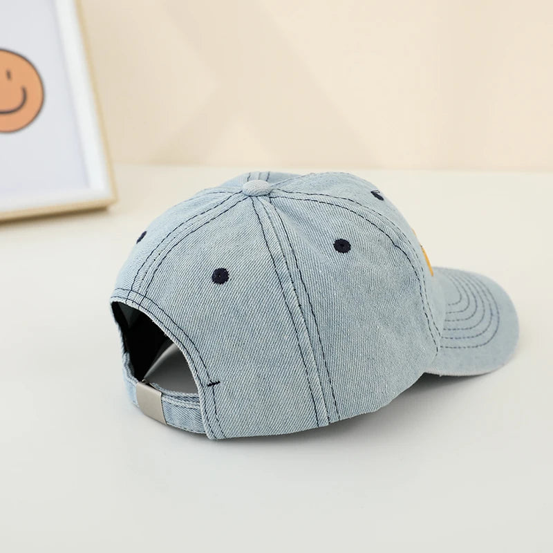 casquette en tissu denim pour enfant motif bulldozer brodé