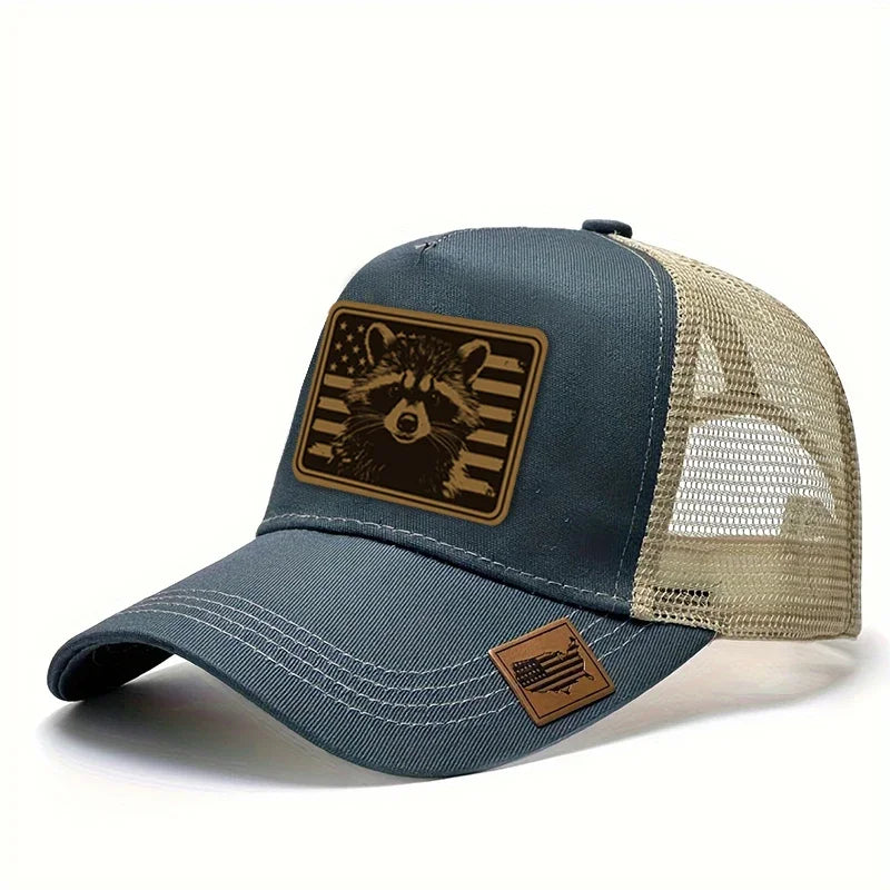 Casquette Trucker à motif raton laveur et drapeau américain