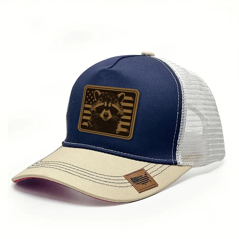 chapeau trucker raton laveur et emblem américain